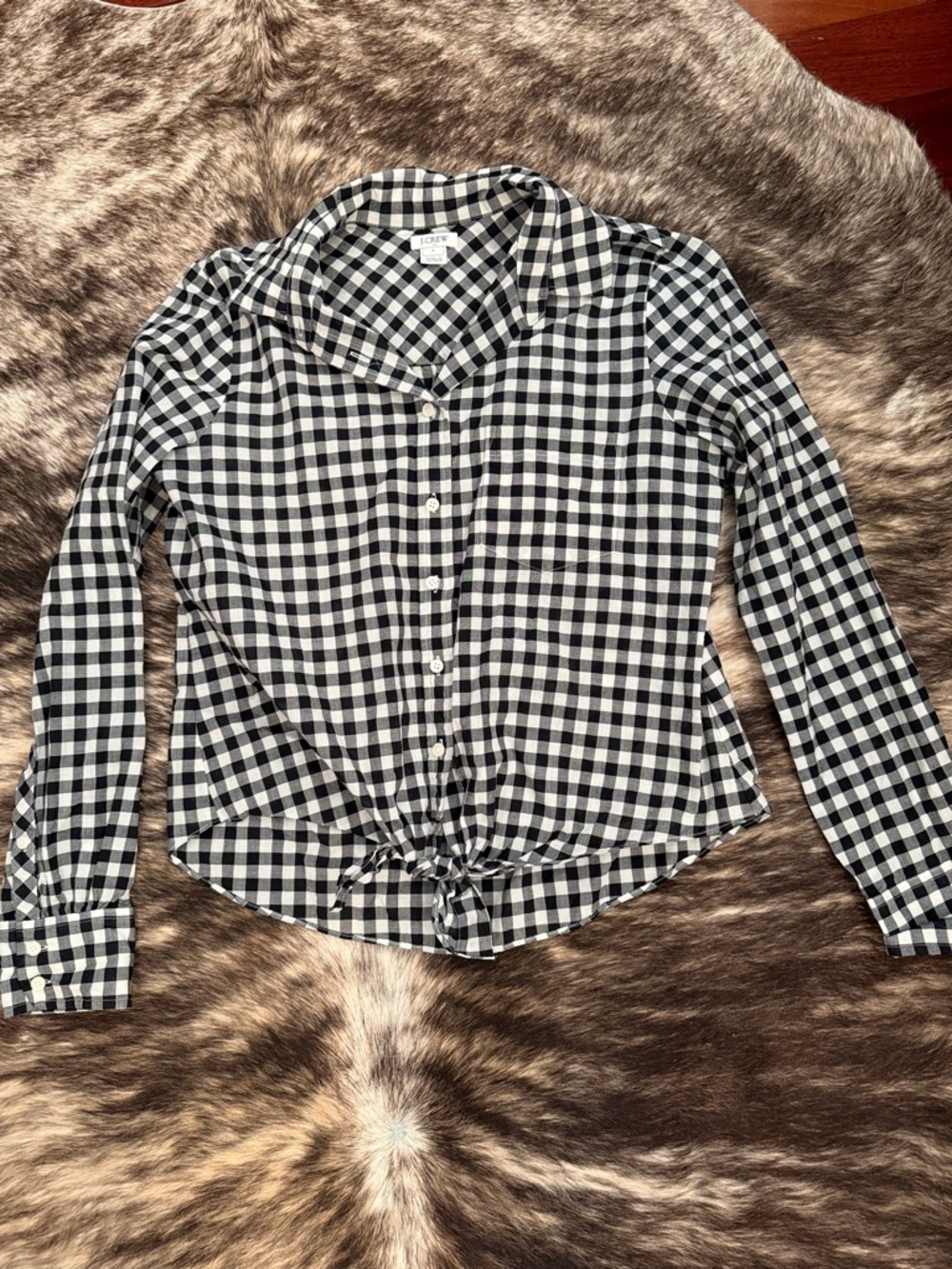 J. Crew Black & White Gingham Button-Front Tie-Hem Shirt